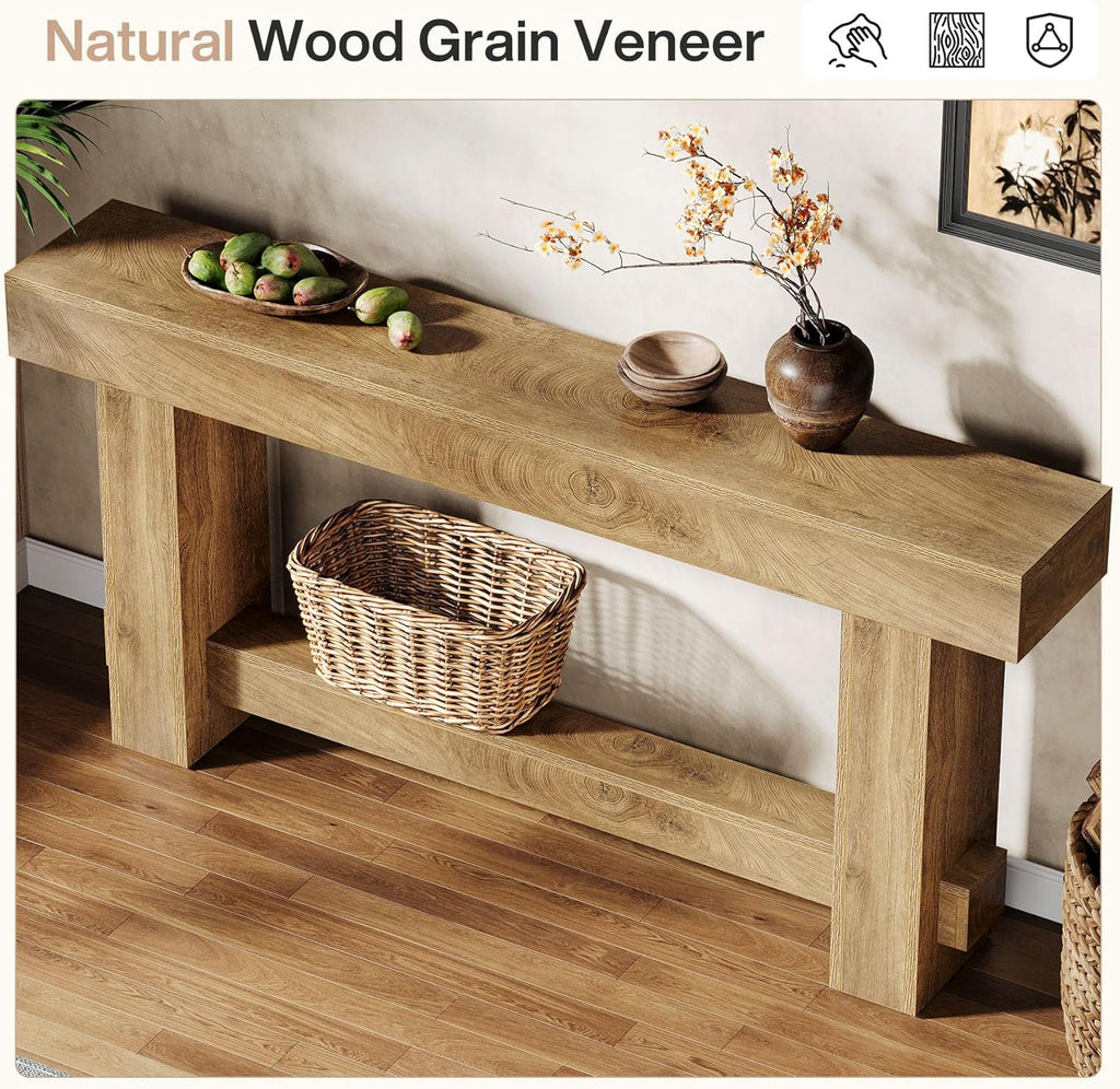 Tribesigns 70.9' Entryway Console Table, Extra Long Wooden Farmhouse Sofa Table Behind Couch, Modern Rustic Foyer Stand with Thick Legs for Hallway, Living Room, Wood Grain Finish