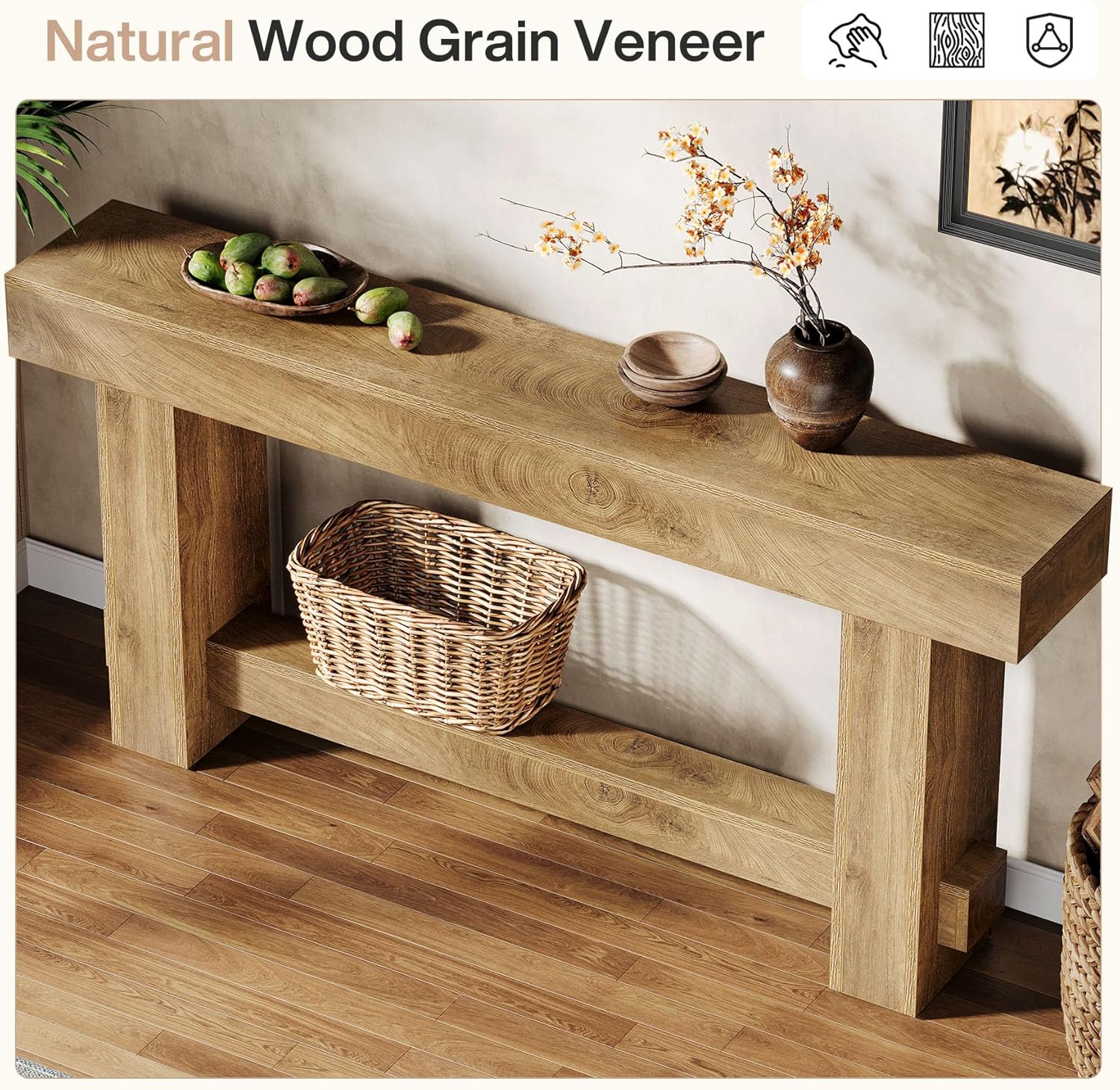 Tribesigns 70.9' Entryway Console Table, Extra Long Wooden Farmhouse Sofa Table Behind Couch, Modern Rustic Foyer Stand with Thick Legs for Hallway, Living Room, Wood Grain Finish