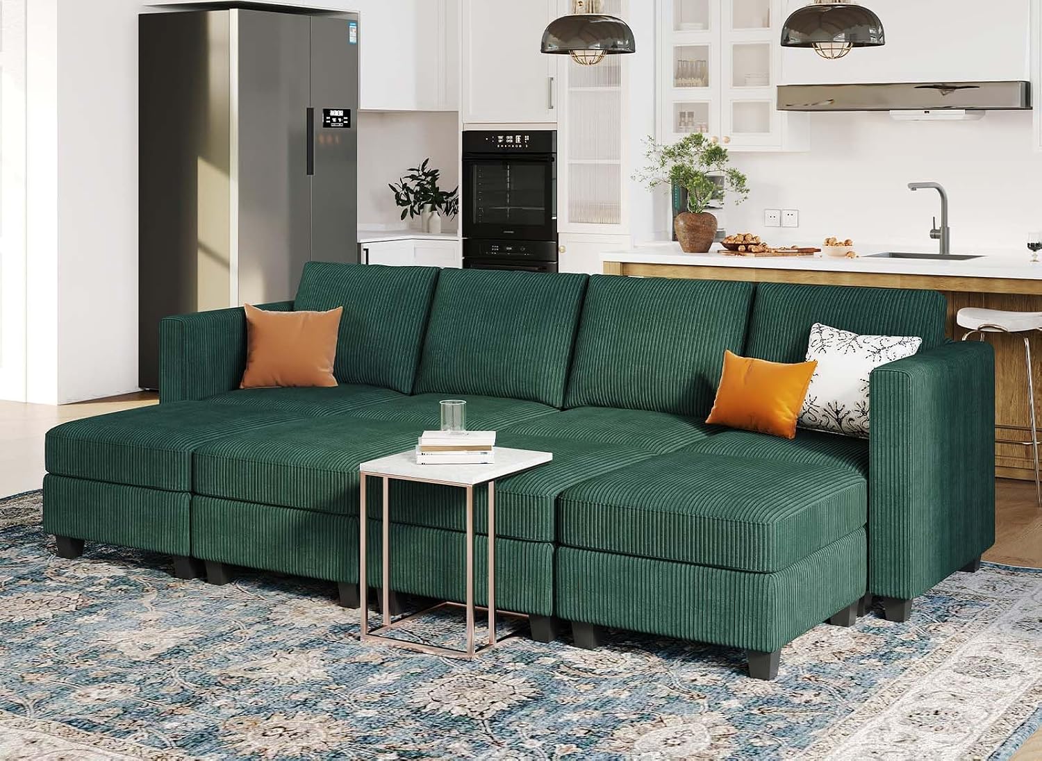 Belffin Oversized Modular Sectional Sleeper Couch, Corduroy Luxury Sectional Sofa with Storage Ottoman, Convertible Modern Sectional for Living Room, Green