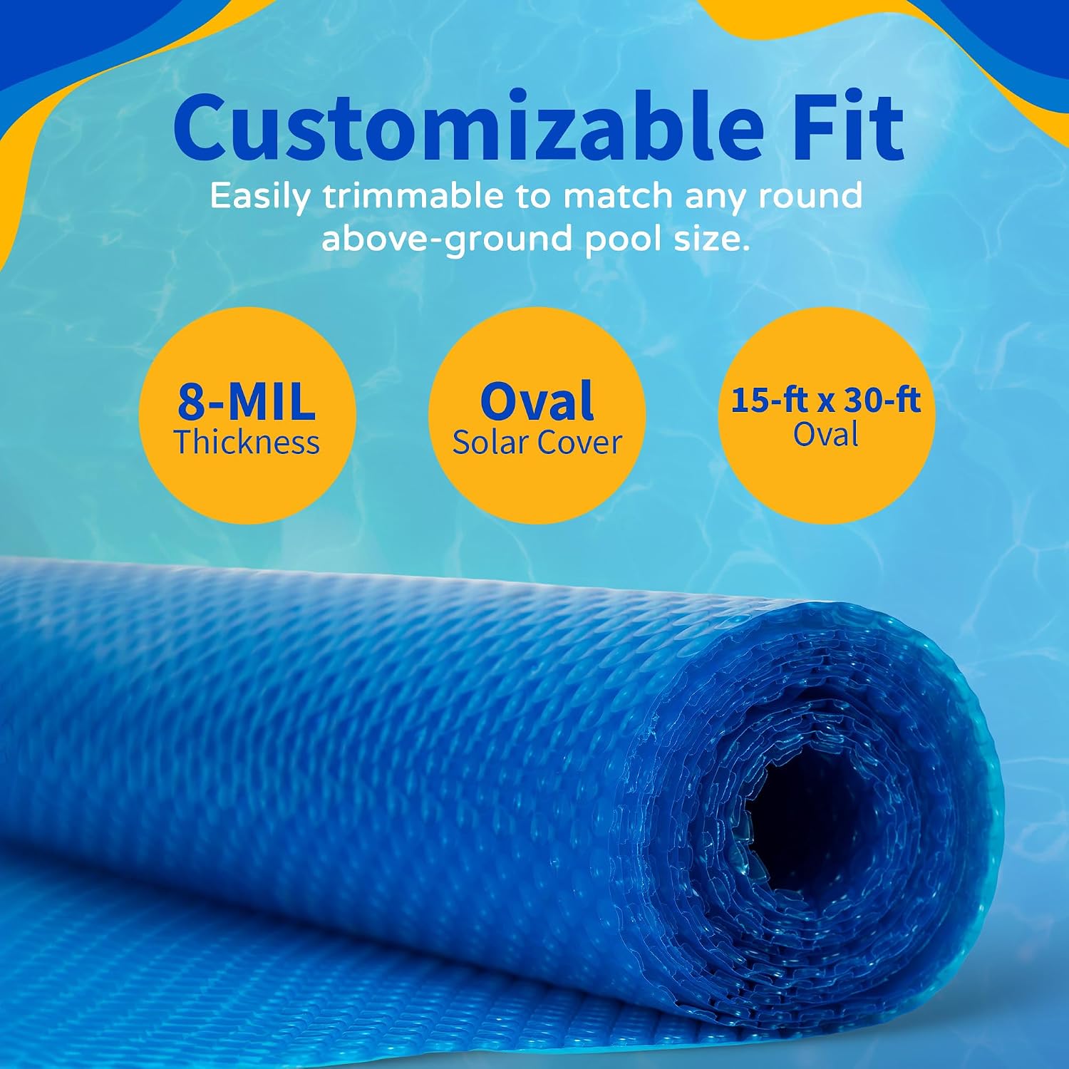 Blue Wave 15-ft x 30-ft Oval Solar Blanket – 8 Mil Pool Cover with Thermal Bubbles to Retain Heat & Reduce Evaporation – Fade-Resistant Solar Cover for Above Ground Pools – Blue