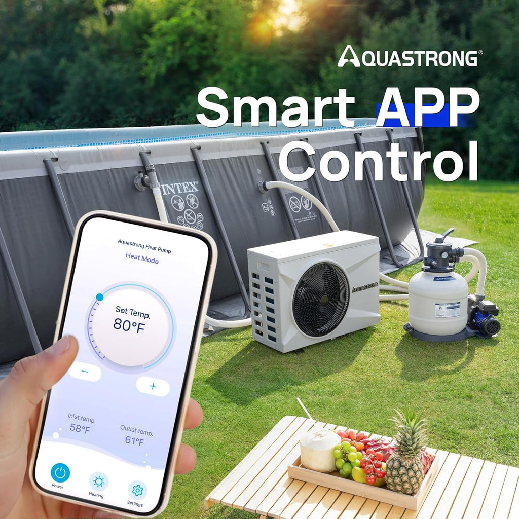 AQUASTRONG Inverter Swimming Pool Heat Pump,Pool Heater for Above Ground and Inground Pool Heating Smart WiFi Control and Cooling Pool Heater Pools Up to, 9100 Gallons