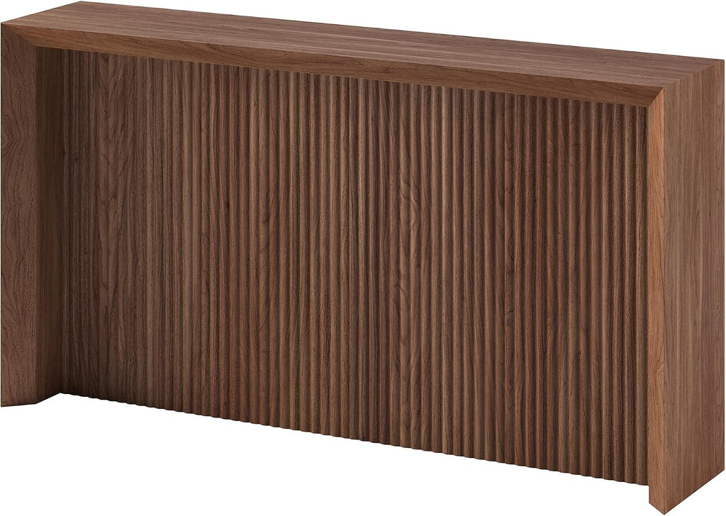 Henn&Hart 56' Fluted Wooden Rectangular Console Table Ribbed Entryway Table, Sofa Table for Entryway, Living Room, Couch, Hallway, or Office, Medium Walnut