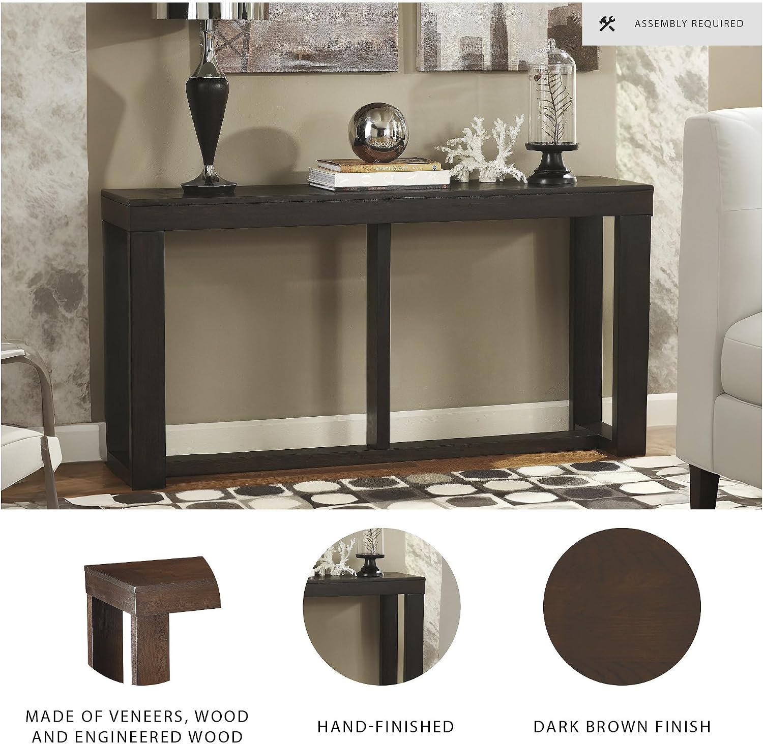Signature Design by Ashley Watson Mid-Century Rectangular Sofa Table, Dark Brown