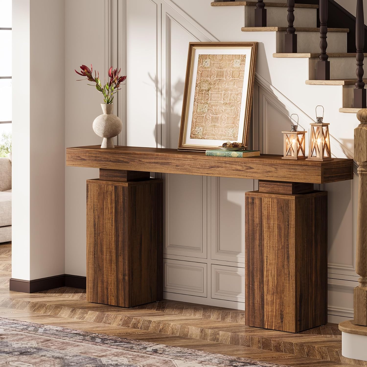 Tribesigns 63-Inch Long Console Table, Farmhouse Entryway Table Behind Couch, Wooden Foyer Stand Entry Station, Modern Hallway Accent Furniture for Living Room Decor, Entrance, Brown