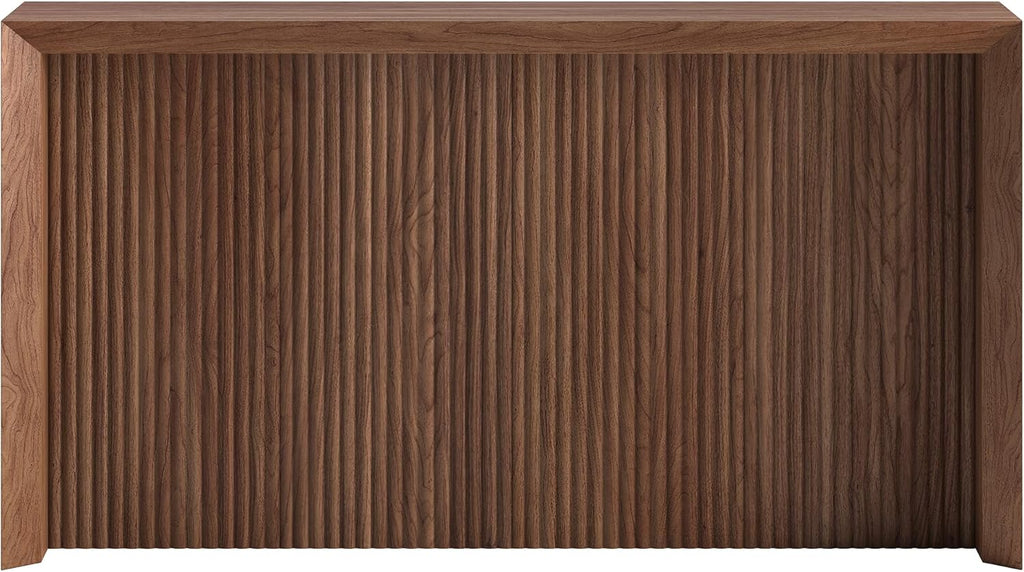Henn&Hart 56' Fluted Wooden Rectangular Console Table Ribbed Entryway Table, Sofa Table for Entryway, Living Room, Couch, Hallway, or Office, Medium Walnut