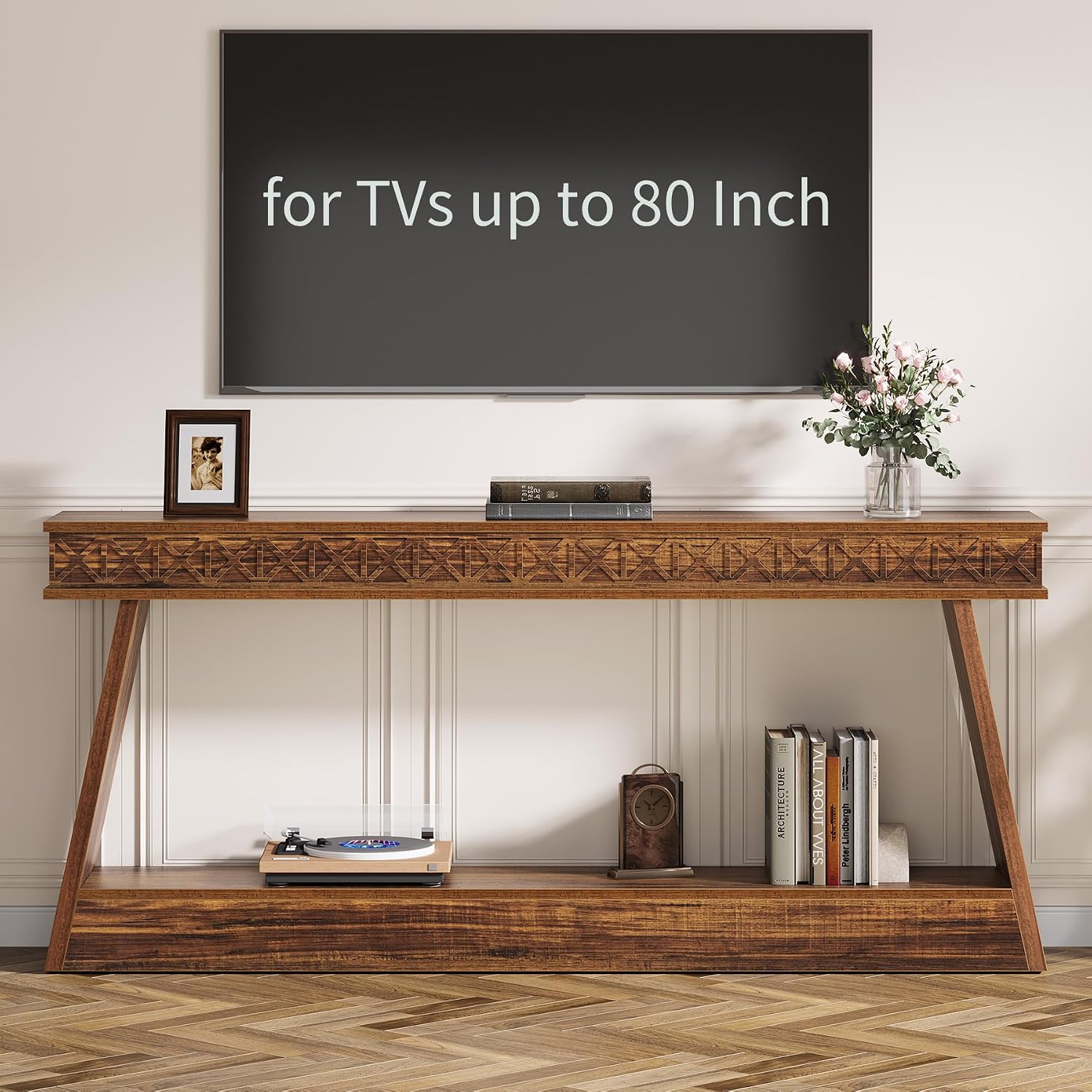 Tribesigns 70.9 Inch Long Console Table for Entryway, 2-Tier Farmhouse Entryway Table with Storage, Narrow Sofa Table Behind the Couch, Wood Accent Table for Hallway, Living Room, Foyer, Dark Brown