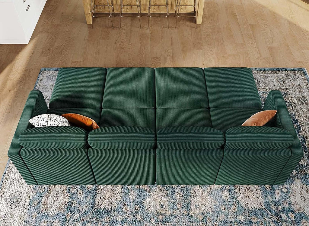 Belffin Oversized Modular Sectional Sleeper Couch, Corduroy Luxury Sectional Sofa with Storage Ottoman, Convertible Modern Sectional for Living Room, Green