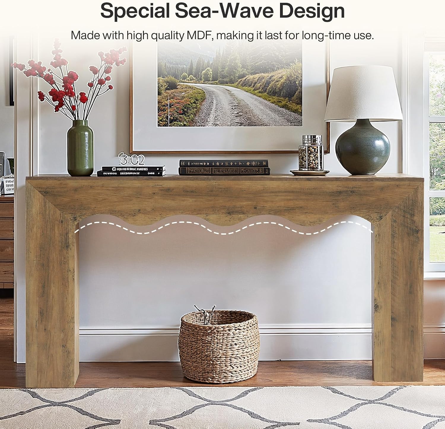 Tribesigns 63' Farmhouse Console Table, Wooden Couch Table Behind Sofa with Storage, Long Entryway Sofa Station, Narrow Console Stand with Base, Hallway Stand for Entryway, Living Room