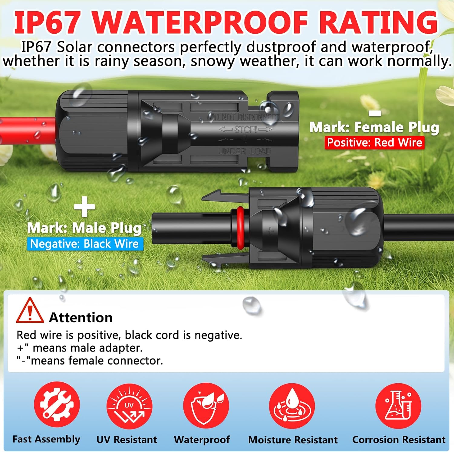 Vansdon 2x100 Feet Solar Panel Extension Cable, 10AWG Solar Cable with Female and Male Waterproof Connectors for RV, Photovoltaic Systems (100FT Red + 100FT Black)