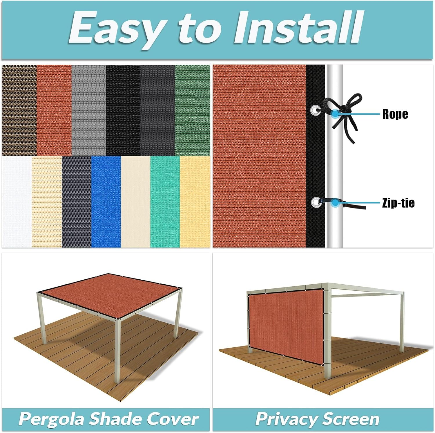 Amagenix 90% Pergola Shade Cover 14' X 20' Rust Red Sun Shade Cloth with Grommets GN07 for Outdoor Garden Patio Porch, Commercial Grade 200 GSM - Cable Zip Ties Included (We Customized)
