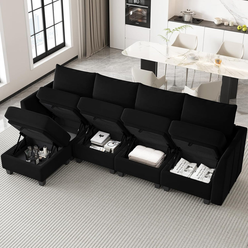Belffin Modular Sectional Sofa Couch with Reversible Chaise Velvet L Shaped Storage 4-seat Convertible Black