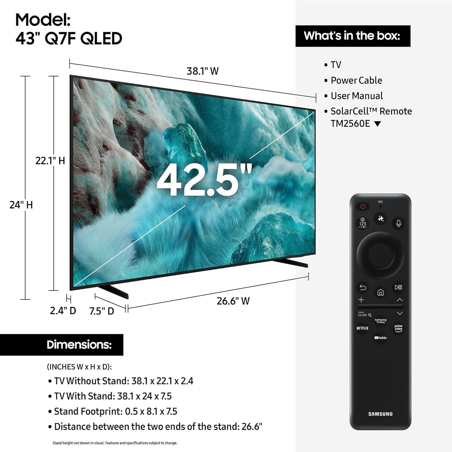 Samsung QN43Q7F 43 inch Class Q7F Series QLED 4K Vision AI Smart TV