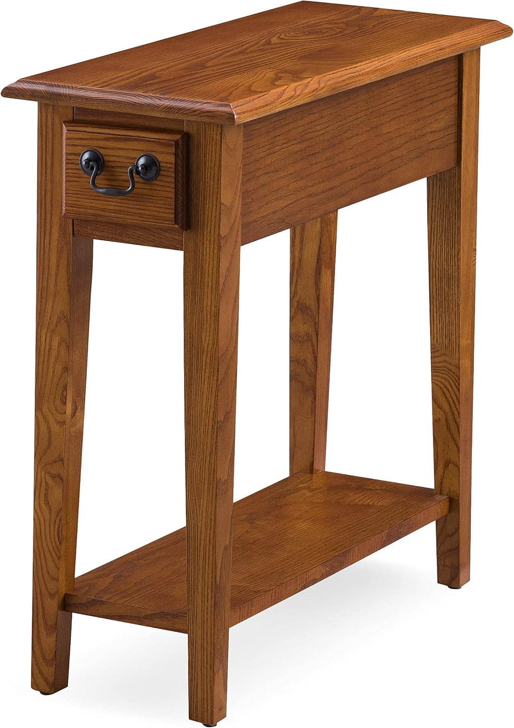 Leick Home Haven Ridge End Table, Solid Wood, 1 Storage Drawer, Bottom Display Shelf, Narrow, Easy-Assembly, Medium Oak, 24.0 in. L x 10.0 in. W x 24.0 in. H, 9017-MED