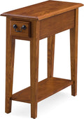 Leick Home Haven Ridge End Table, Solid Wood, 1 Storage Drawer, Bottom Display Shelf, Narrow, Easy-Assembly, Medium Oak, 24.0 in. L x 10.0 in. W x 24.0 in. H, 9017-MED