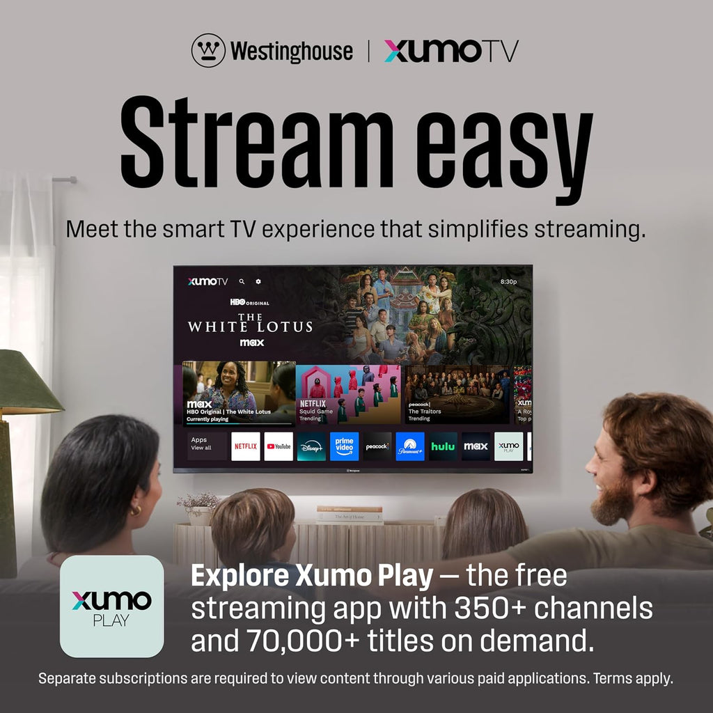Westinghouse 65-inch Smart TV, 4K UHD Xumo TV w/ HDR10, Voice Remote, Dolby Vision, Edgeless, Flat Screen LED Television w/Apple HomeKit, Wi-Fi & Mobile Connectivity