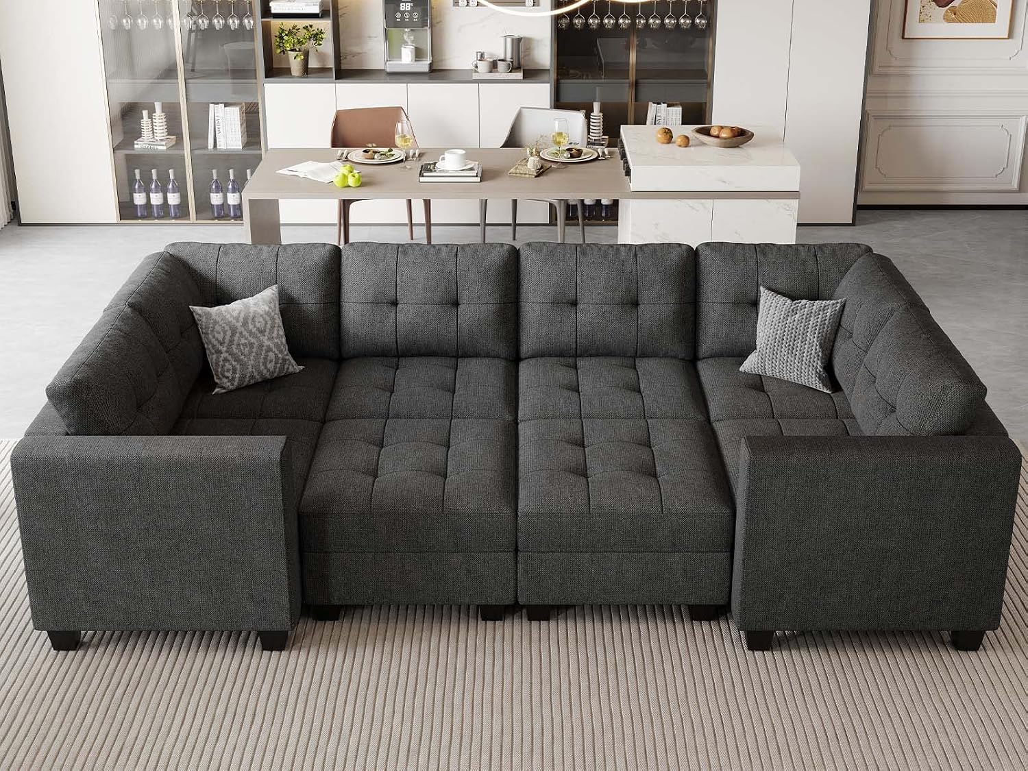 Belffin Modular Sleeper Sofa Bed with Storage Seat Oversized Modular Sectional Sofa Couch Set Reversible Modular Sleeper Sectional Couch Bed Dark Grey BF0390-1