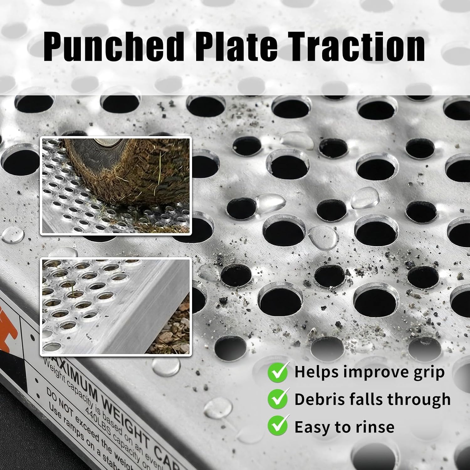 Aluminum Shed Threshold Entry Ramps for Lawn Mower, 2-Pack, 58.81' x 7.87', Punched Plate Traction, 880 lb per Pair