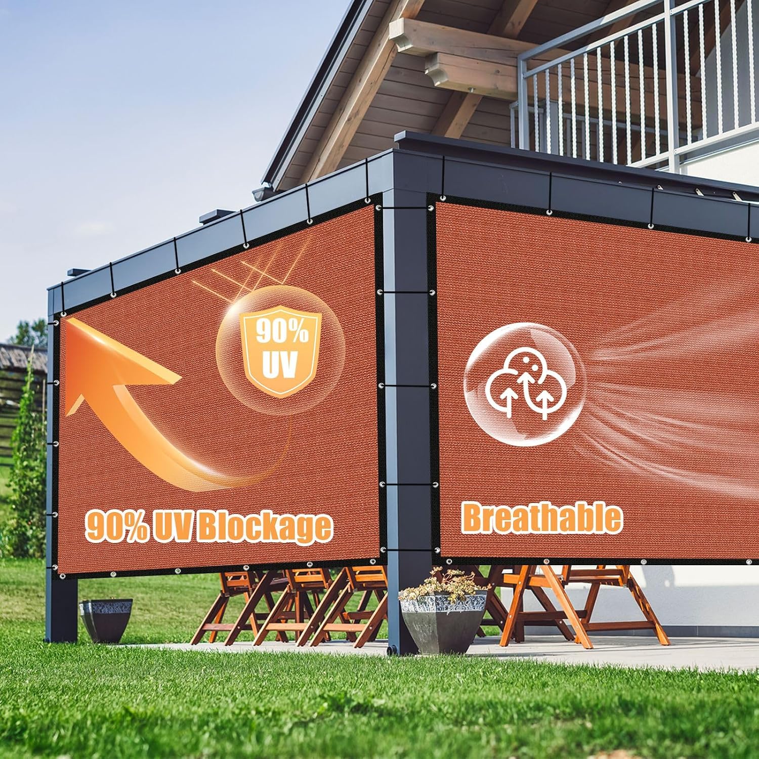 Amagenix 90% Pergola Shade Cover 14' X 20' Rust Red Sun Shade Cloth with Grommets GN07 for Outdoor Garden Patio Porch, Commercial Grade 200 GSM - Cable Zip Ties Included (We Customized)