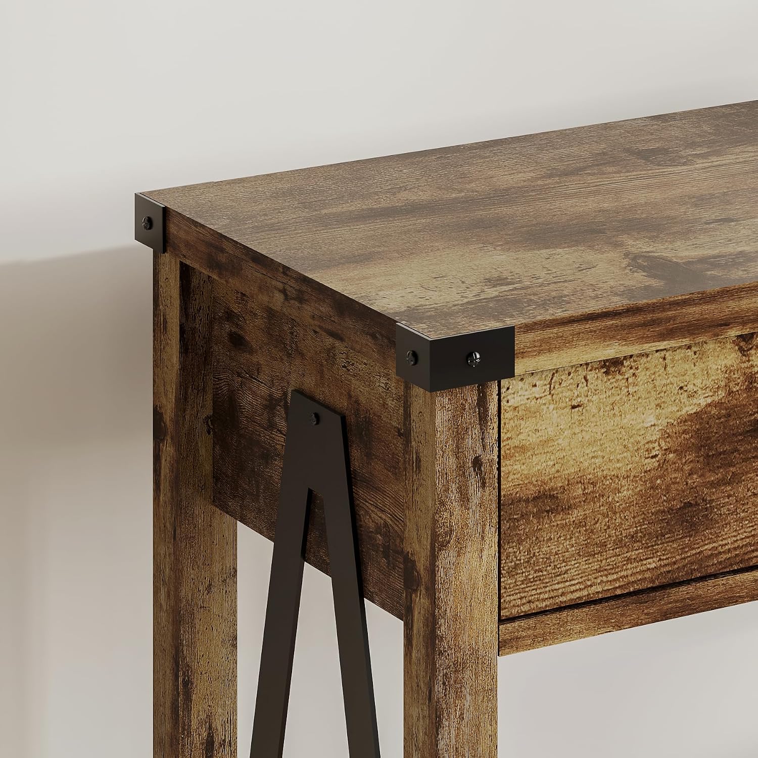 ChooChoo 47'' Farmhouse Console Table with Drawer, Entryway Table with Storage Shelf, Rustic A-Design Sofa Table for Hallway, Entrance, Living Room, Rustic Brown