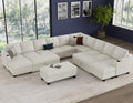 Belffin Oversized U Shaped Modular Sectional Sleeper Sofa with Large Ottoman Convertible Double Chaise Corner Couch with Pull Out Bed. White Sofa