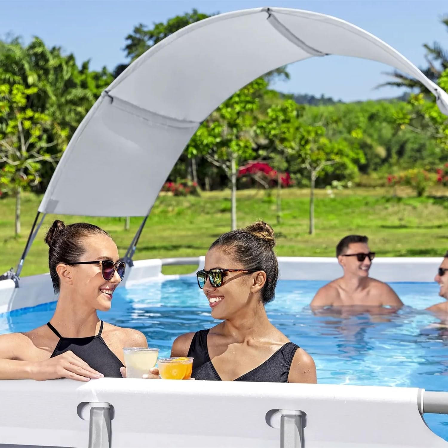 Bestway Flowclear Pool Canopy for 6' 11' to 11' 2' Above Ground Outdoor Oval or Rectangular Swimming Pools with UPF 40 Plus Sun Protection, Gray