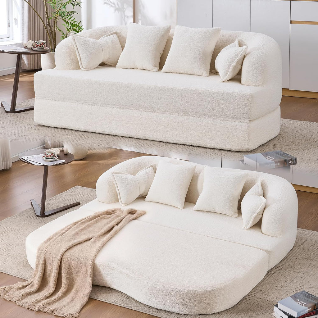 70' Convertible Sofa Bed, 2-in-1 Boneless Sleeper Sofa, Soft Chenille Folding Sofa Loveseat with 4 Pillows, Love Seat Small Couch for Small Spaces, Living Room, Bedroom, No Assembly