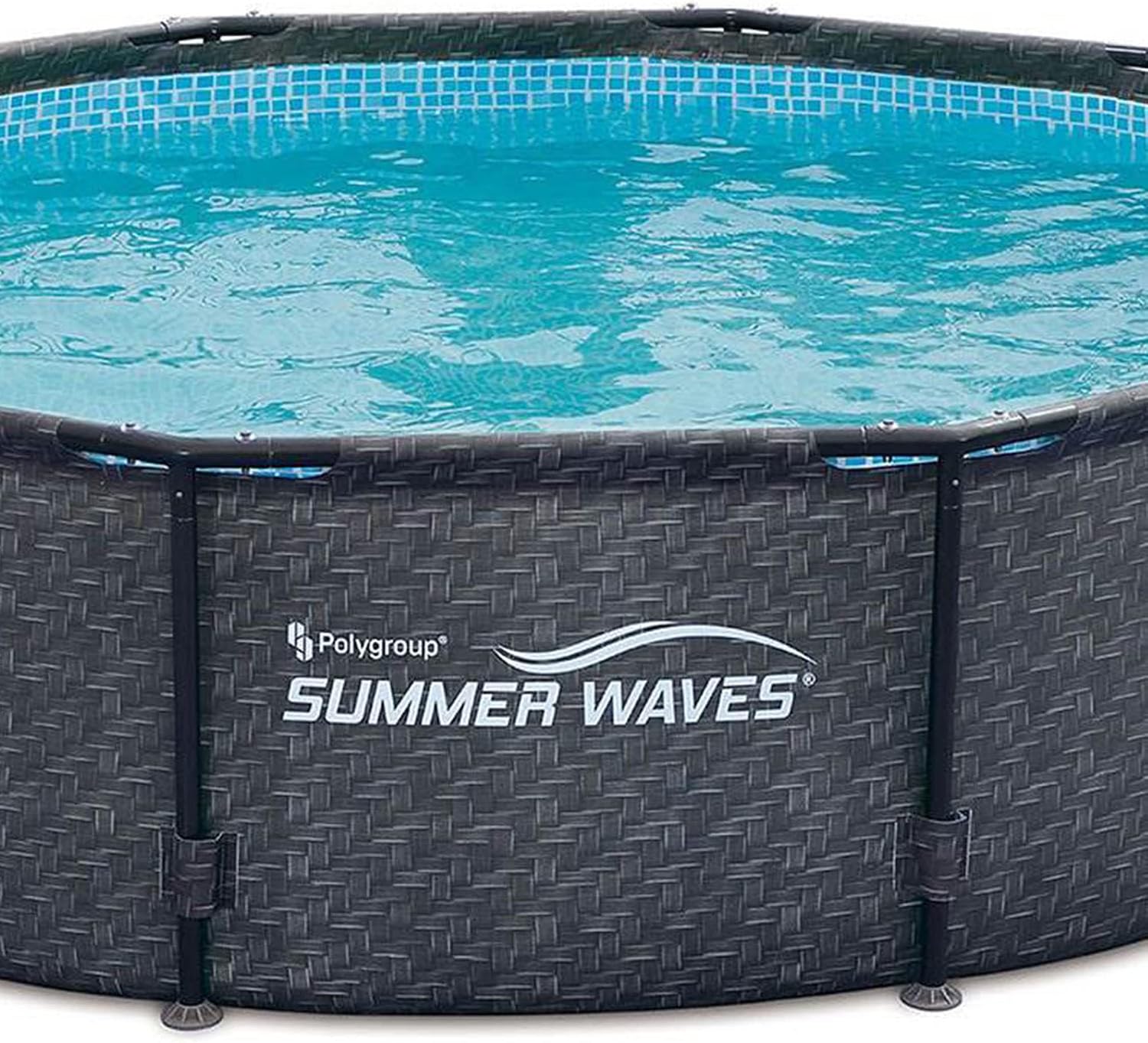 Summer Waves P20010301 Active 10ft x 30in Outdoor Round Frame Above Ground Swimming Pool Set with 120V Filter Pump with GFCI, Gray Wicker