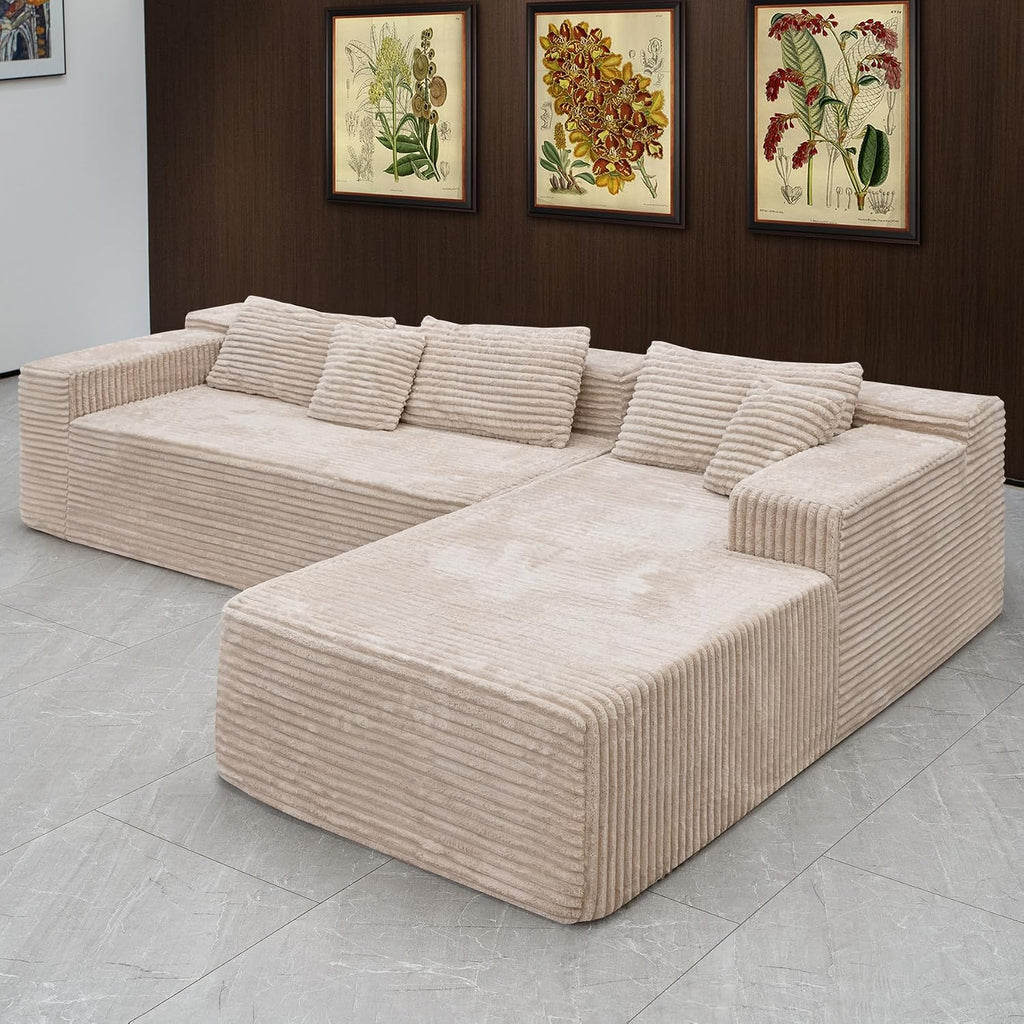 Sectional couches for Living Room Corduroy Couch, 104' Cloud Sectional Couch with L-Shape Chaise, Modern Modular Sofa, Deep Seat Comfort, No Assembly Required(Plush Corduroy, Right Facing Chaise)