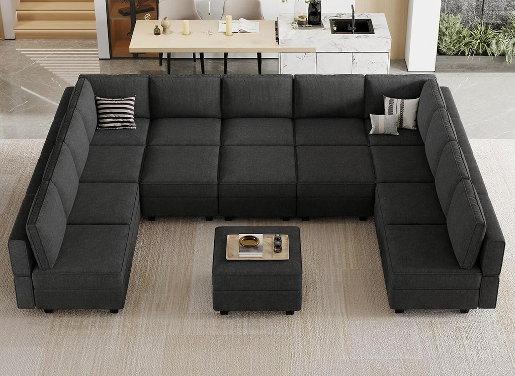 Belffin Modular Sectional Sleeper Sofa Couch Bed Oversized U Shaped Cocuh with Storage Convertible Sleeper Sofa Bed. Black