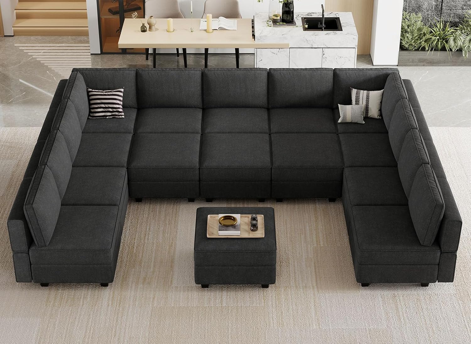 Belffin Modular Sectional Sleeper Sofa Couch Bed Oversized U Shaped Cocuh with Storage Convertible Sleeper Sofa Bed. Black