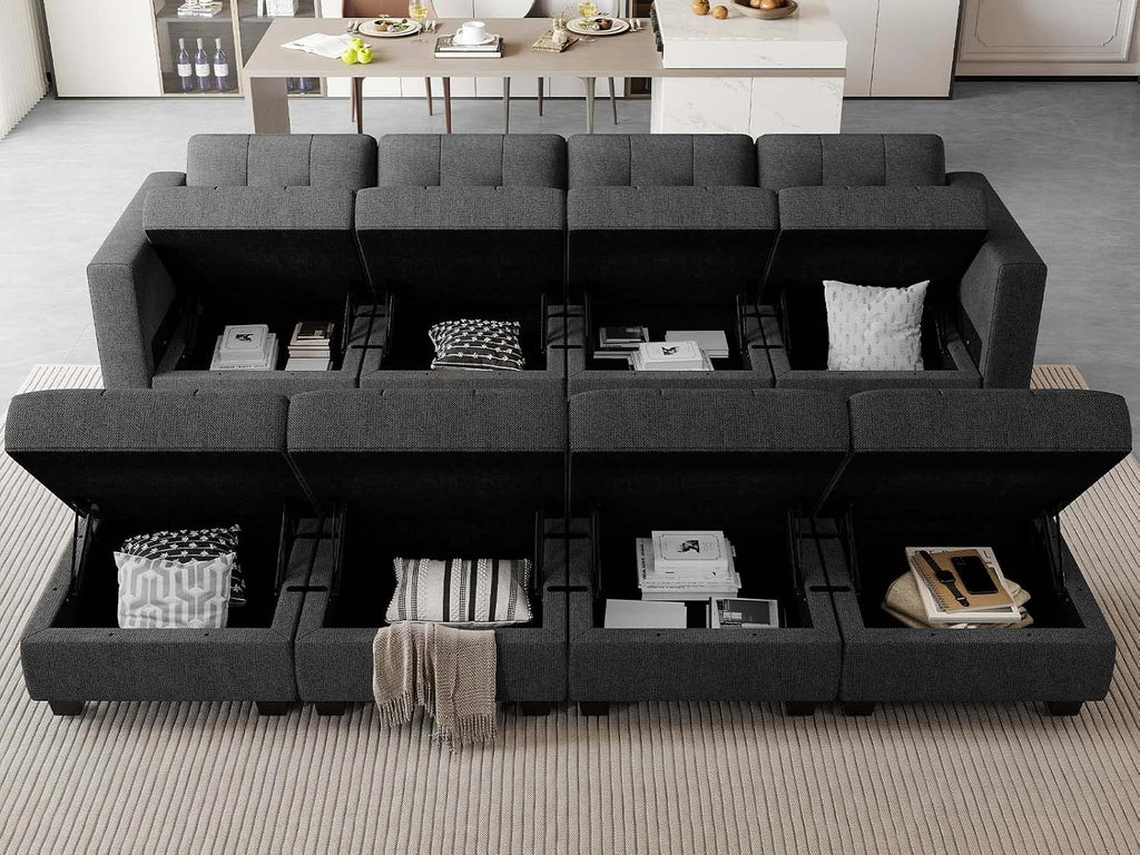 Belffin Storage Modular Sleeper Sofa Sectional Couch with Wide Chaises Convertible Sectional Sofa Bed Modular Sleeper Couch Bed Dark Grey