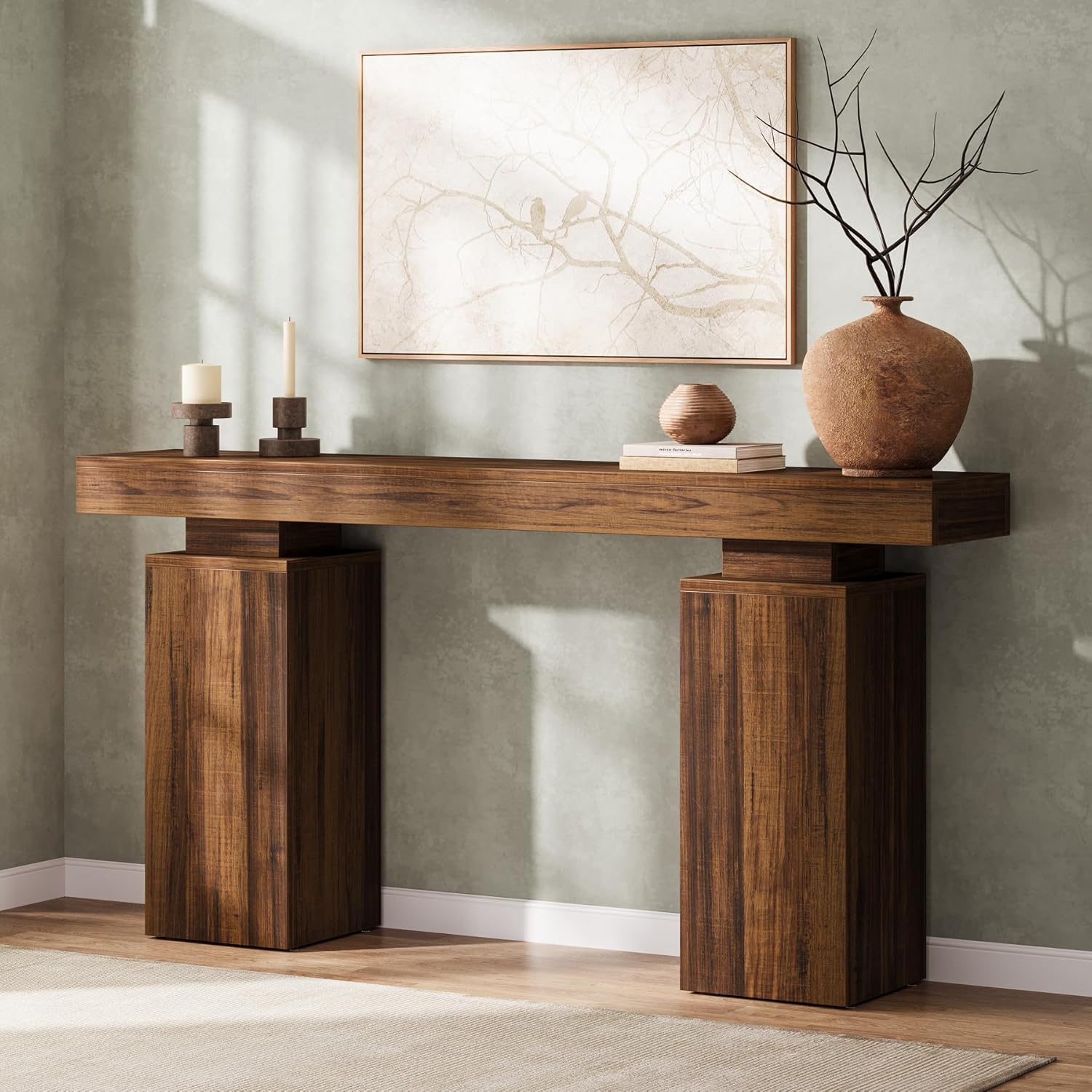 Tribesigns 63-Inch Long Console Table, Farmhouse Entryway Table Behind Couch, Wooden Foyer Stand Entry Station, Modern Hallway Accent Furniture for Living Room Decor, Entrance, Brown
