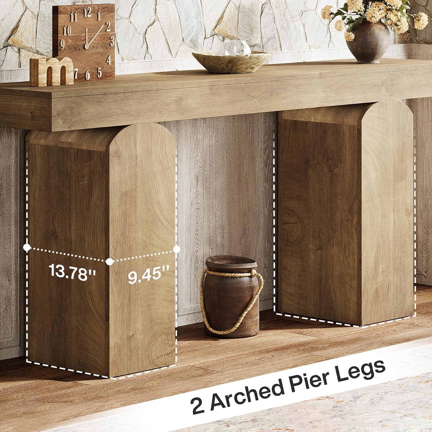 Tribesigns 63' Long Entryway Table, Farmhouse Console Table with 2 Arched Pedestal Legs, Wooden Sofa Console Behind The Couch for Entrance, Hallway, Living Room (Natural)