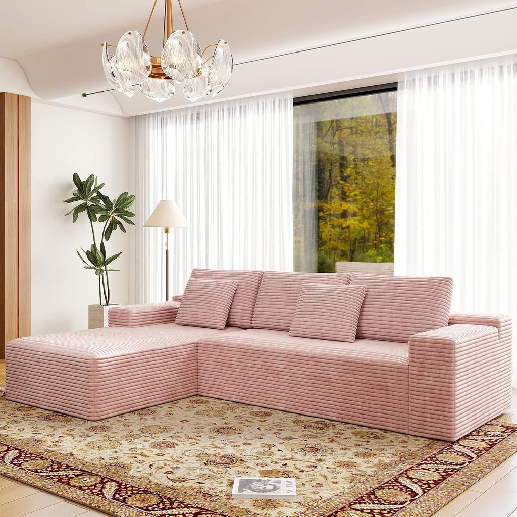Sectional couches for Living Room Corduroy Couch, 104' Cloud Sectional Couch with L-Shape Chaise, Modern Modular Sofa, Deep Seat Comfort, No Assembly Required(Plush Corduroy, Left Facing Chaise)