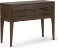 SIMPLIHOME Harper Console Table - 40 Inch Wide Solid Hardwood Sofa Table in Walnut Brown, Mid-Century Modern Storage Table for Entryway or Living Room with 4 Drawers, Notched Handles, and Tapered Legs