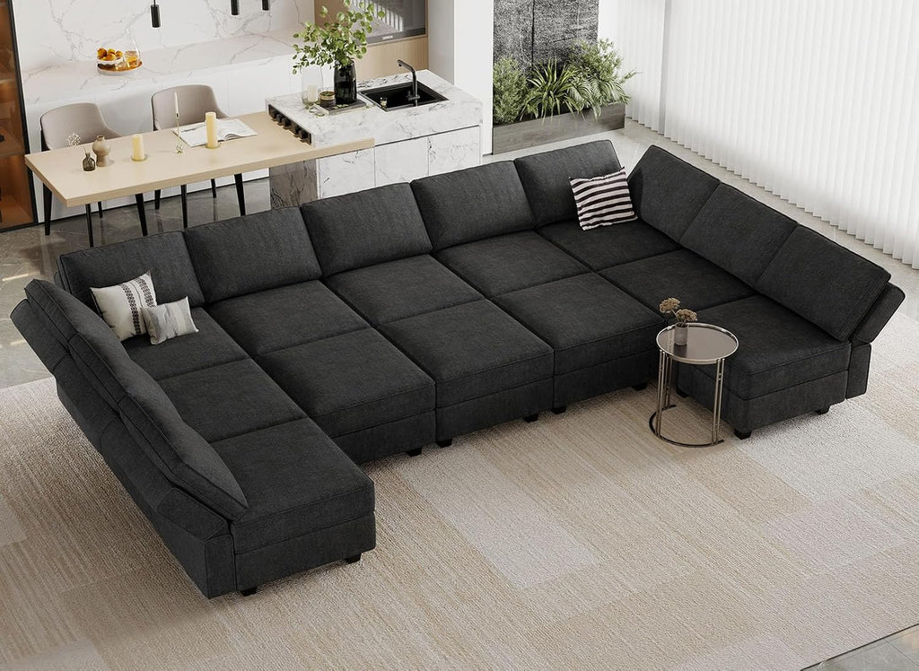 Belffin Large Modualr Sectional Sleeper Sofa Bed Oversized U Shaped Sectional Couch Set with Storage. Black Couch
