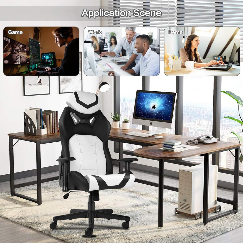Modern-Depo Ergonomic Gaming Chairs for Adults with High-Density Memory Foam | Swivel Comfortable Office Chair, Big and Tall Video Game Chair, High Back Computer Chair for Home, Office, White Black