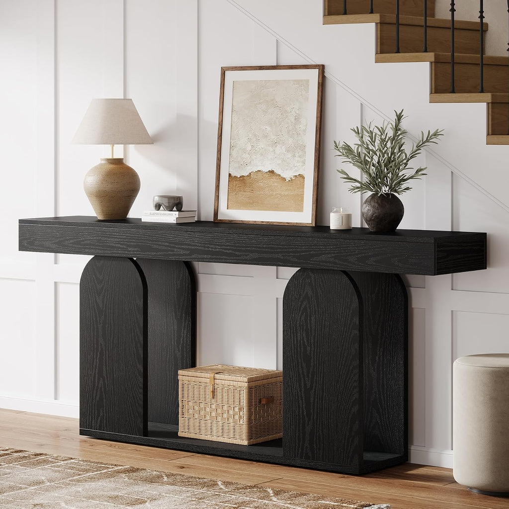 Tribesigns Farmhouse Wood Console Table, 70.9-Inch Entryway Accent Table with U-Shaped Base, 2-Tier Extra Long Sofa Tables for Entrance, Hallway, Living Room (Black)