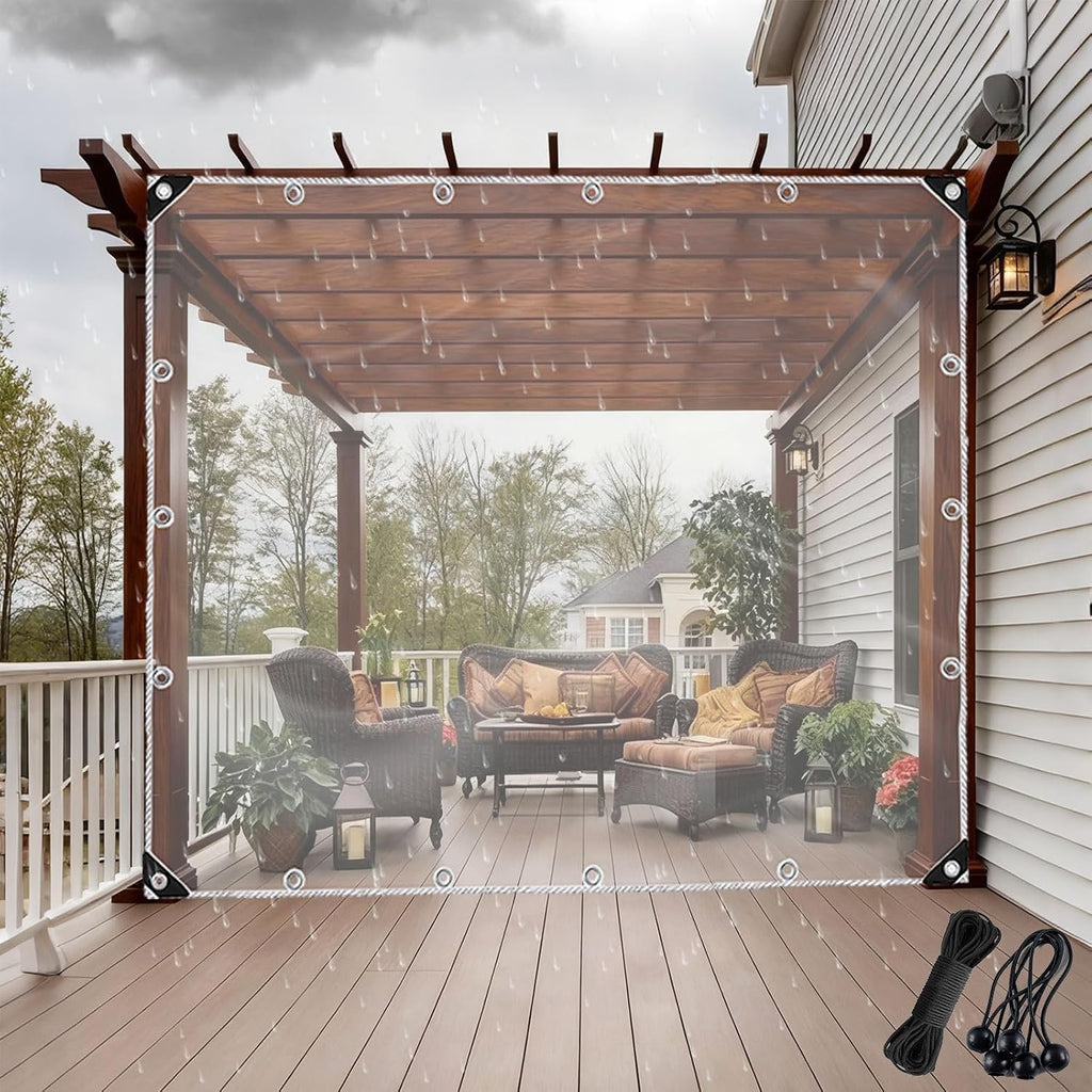 Clear Tarps 0.35mm Heavy Duty Tarp Waterproof Tarpaulin Cover, Windproof Plastic Tarp with Grommets, Outdoor Rainproof Covering for Pergola 3 ft to 20 ft(7.5x20ft)