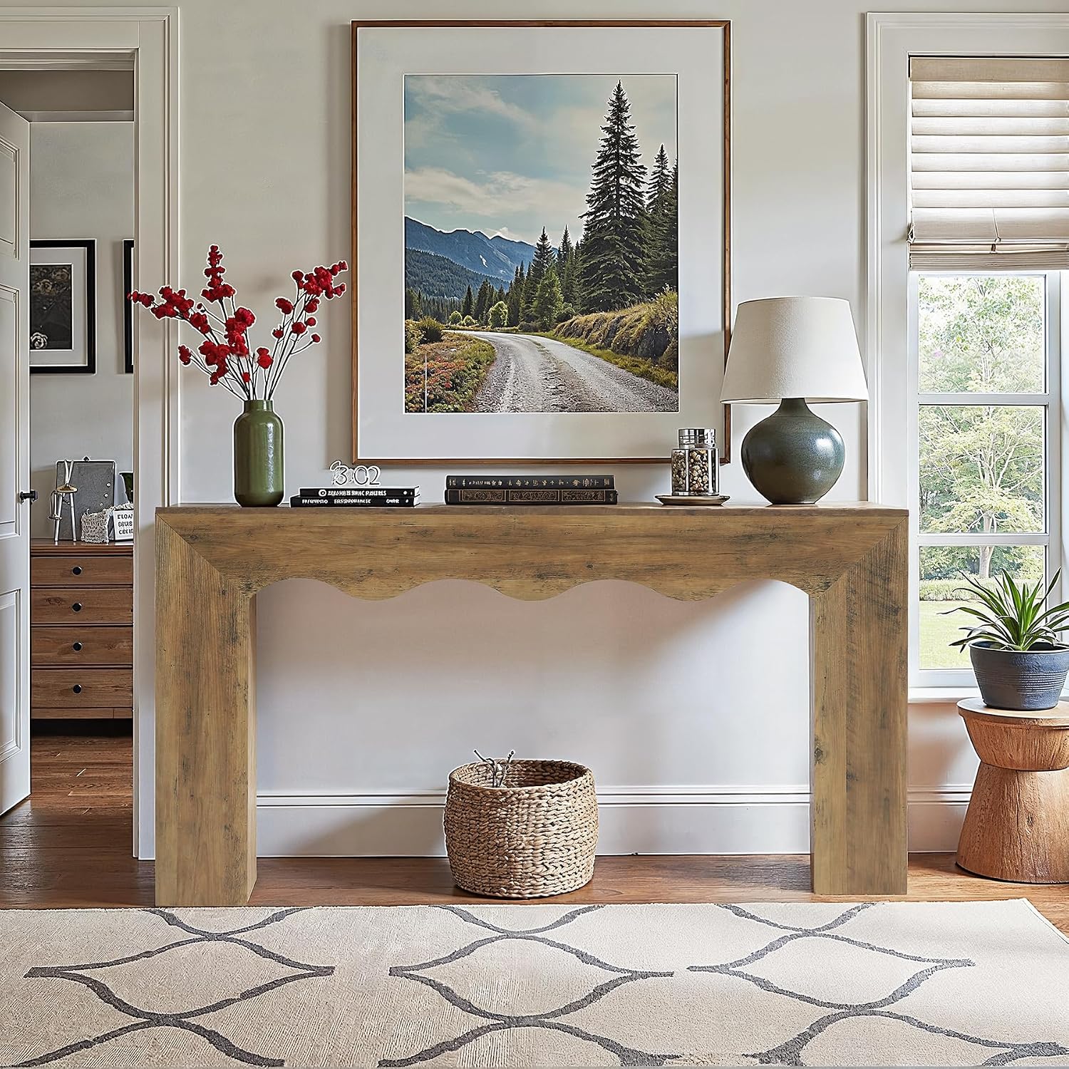 Tribesigns 63' Farmhouse Console Table, Wooden Couch Table Behind Sofa with Storage, Long Entryway Sofa Station, Narrow Console Stand with Base, Hallway Stand for Entryway, Living Room