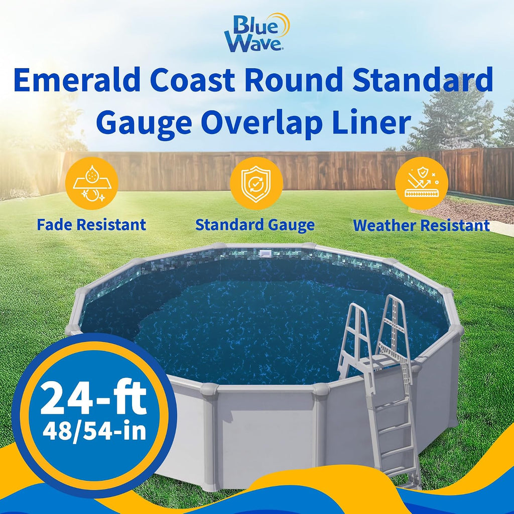 Blue Wave Emerald Coast Overlap 24 ft Round Pool Liner for Above-Ground Steel Wall Pools – Weather Resistant Standard Gauge Vinyl with Welded Seams - Dark Blue, Fits 48/54-In Depth Walls