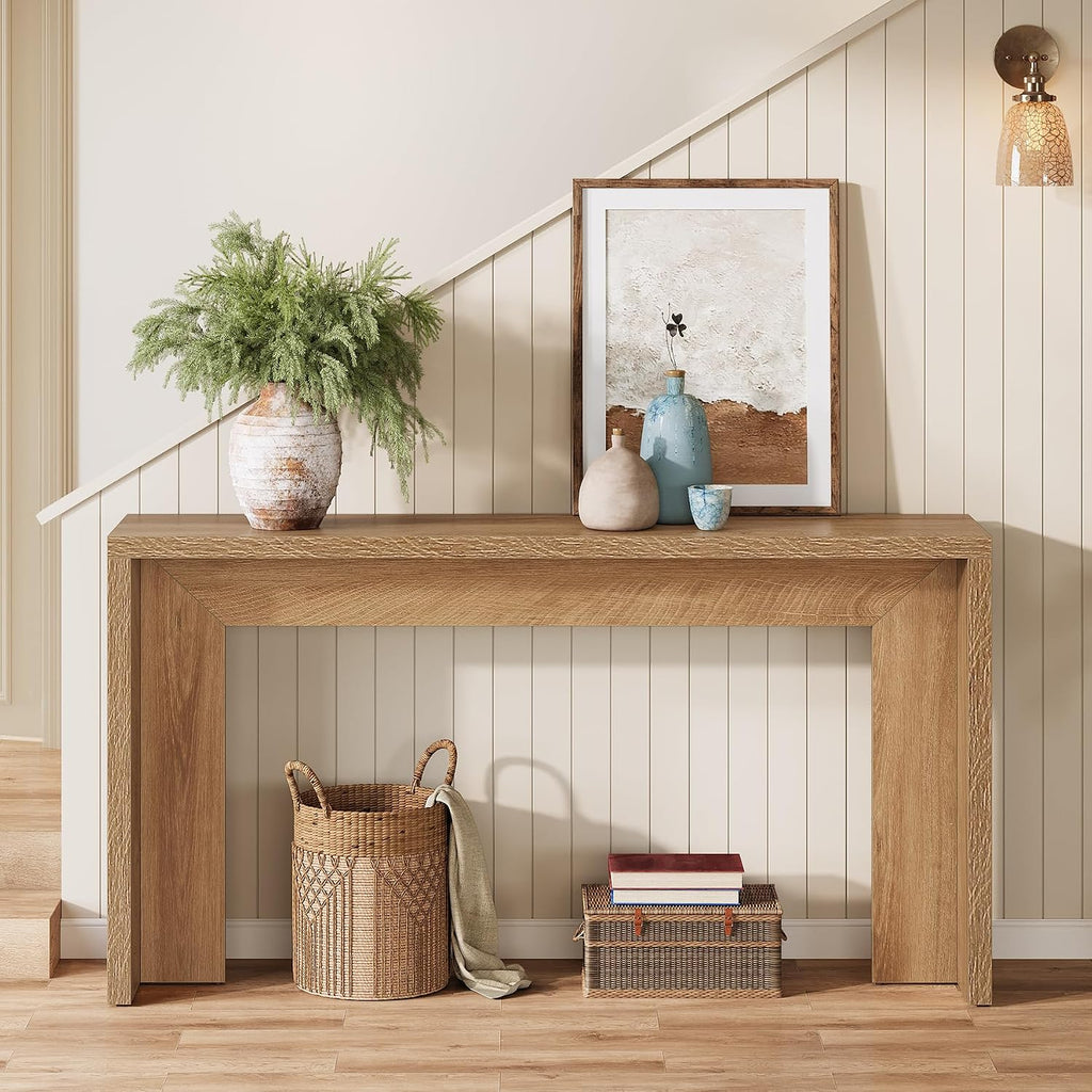 Tribesigns Farmhouse Console Table, 55-Inch Wooden Sofa Table with Storage for Entryway, Foyer, Hallway, Living Room, Easy Assembly (Light Oak Brown)