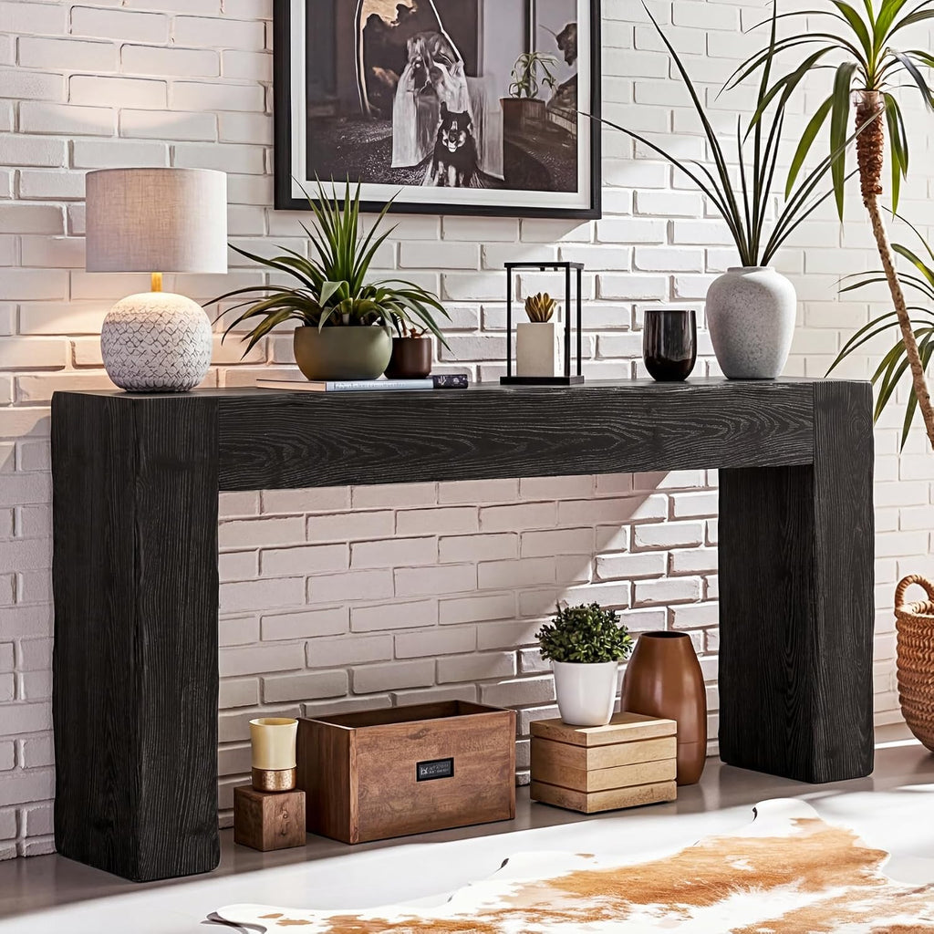 Tribesigns 63-Inch Solid Wood Console Sofa Table, Farmhouse Long Entryway Table Behind Couch for Living Room, Entrance, Hallway, Foyer, Easy Assembly (Black)