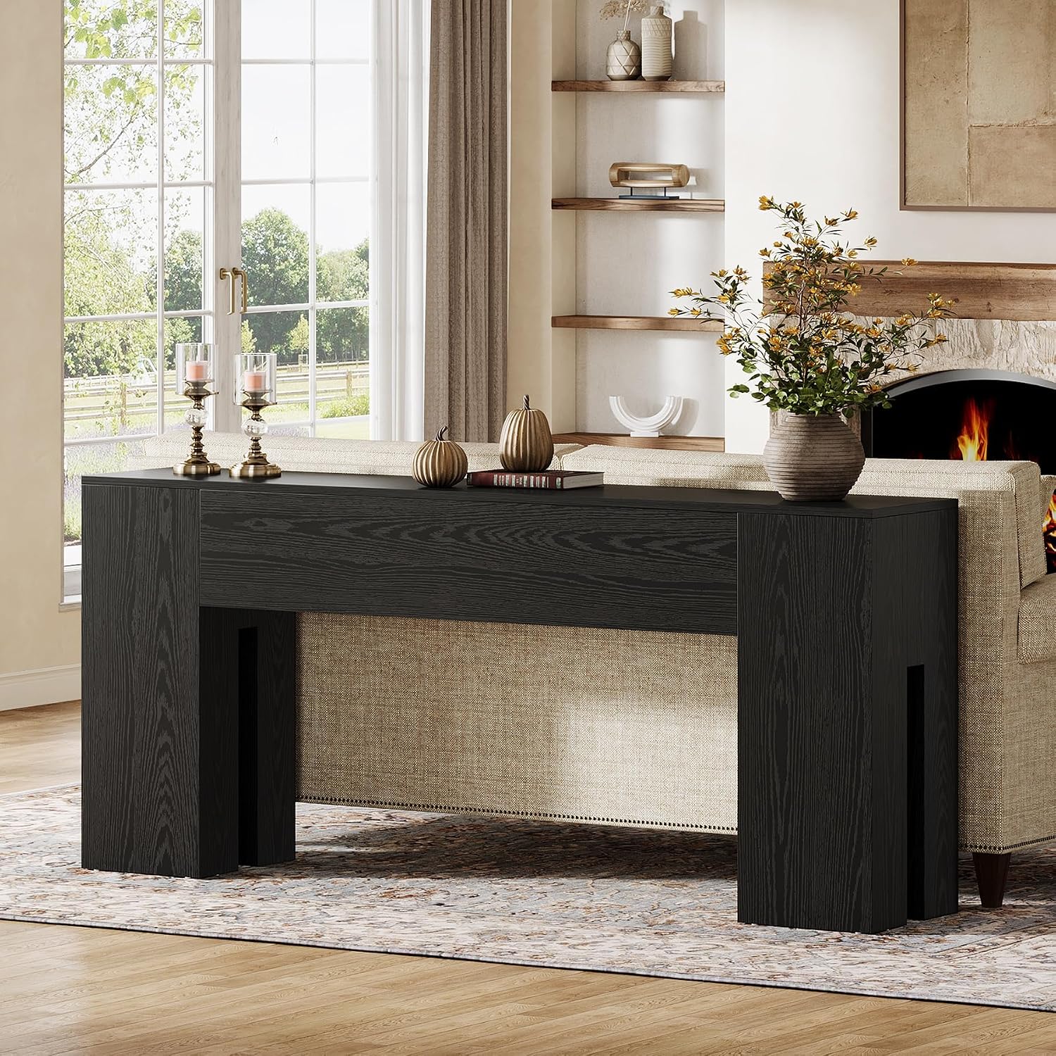 Tribesigns 71-Inch Long Console Table for Entryway, Farmhouse Sofa Console Behind Couch, Entry Table for Hallway, Foyer, Living Room, Black