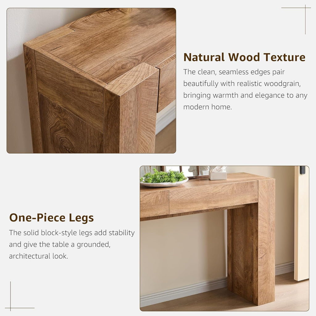 OKD Modern Entryway Console Table, Sofa Table with Drawers, 63' Long Hall Table Behind Couch, Thick Wood Design for Living Room, Hallway - Light Knotty Oak