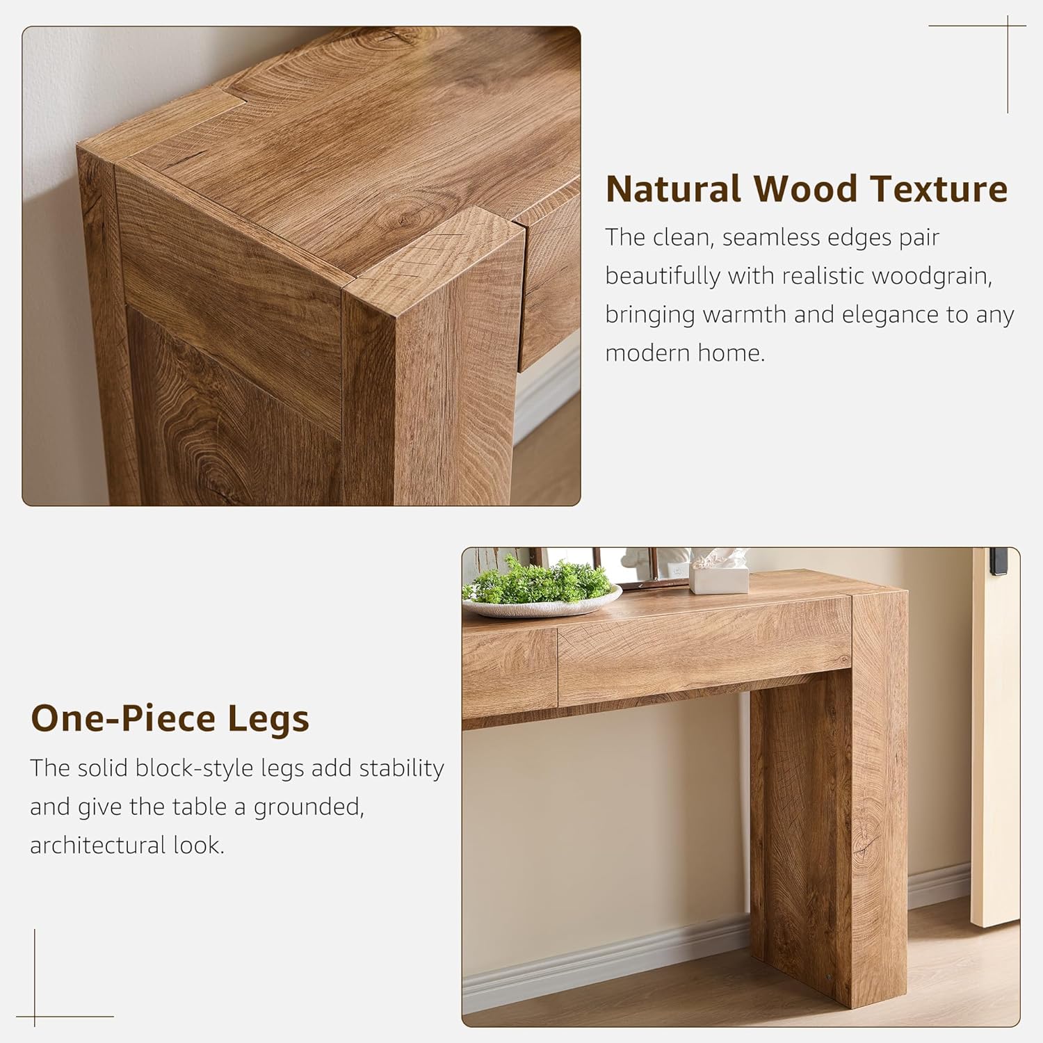OKD Modern Entryway Console Table, Sofa Table with Drawers, 63' Long Hall Table Behind Couch, Thick Wood Design for Living Room, Hallway - Light Knotty Oak