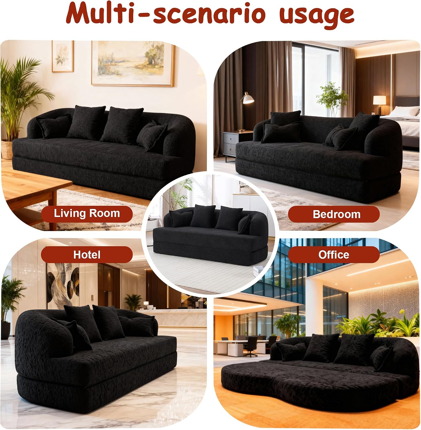 70' Convertible Sofa Bed, 2-in-1 Boneless Sleeper Sofa, Soft Chenille Folding Sofa Loveseat with 4 Pillows, Love Seat Small Couch for Small Spaces, Living Room, Bedroom, No Assembly
