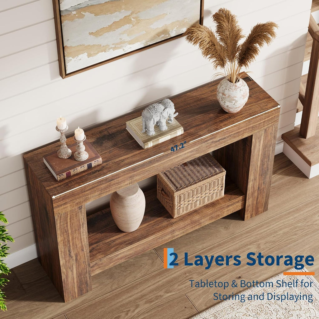 63-Inch Long Console Table, Farmhouse Sofa Table Behind Couch, Wooden Console Tables with Storage, Entryway Entry Tables for Hallway Entrance Living Room