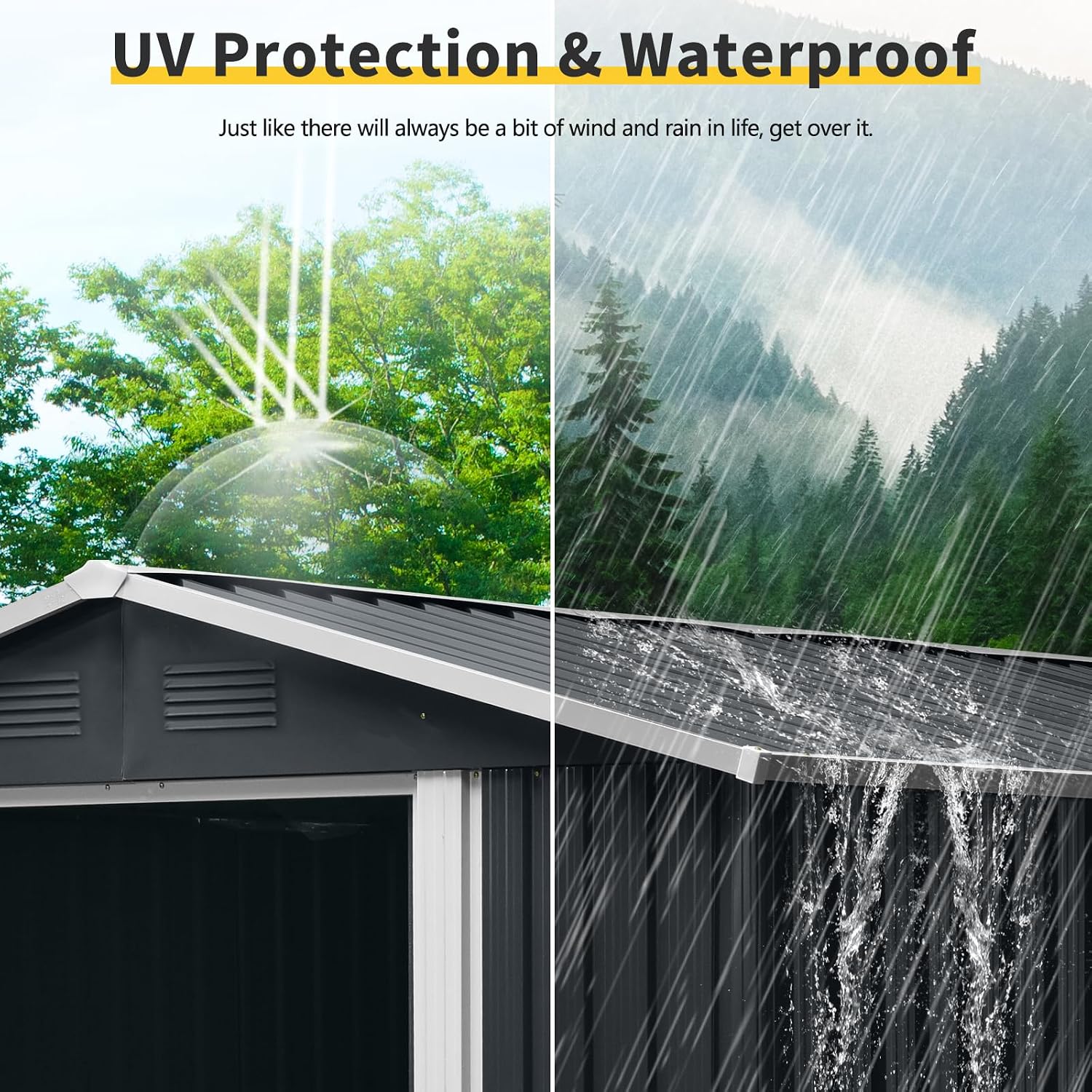YOPTO 8x6 Outdoor Metal Storage Shed with Floor Base and Vents,Sliding Doors & Padlock,Waterproof Oversized Shelter for Backyard Lawn Patio,Garden,Black