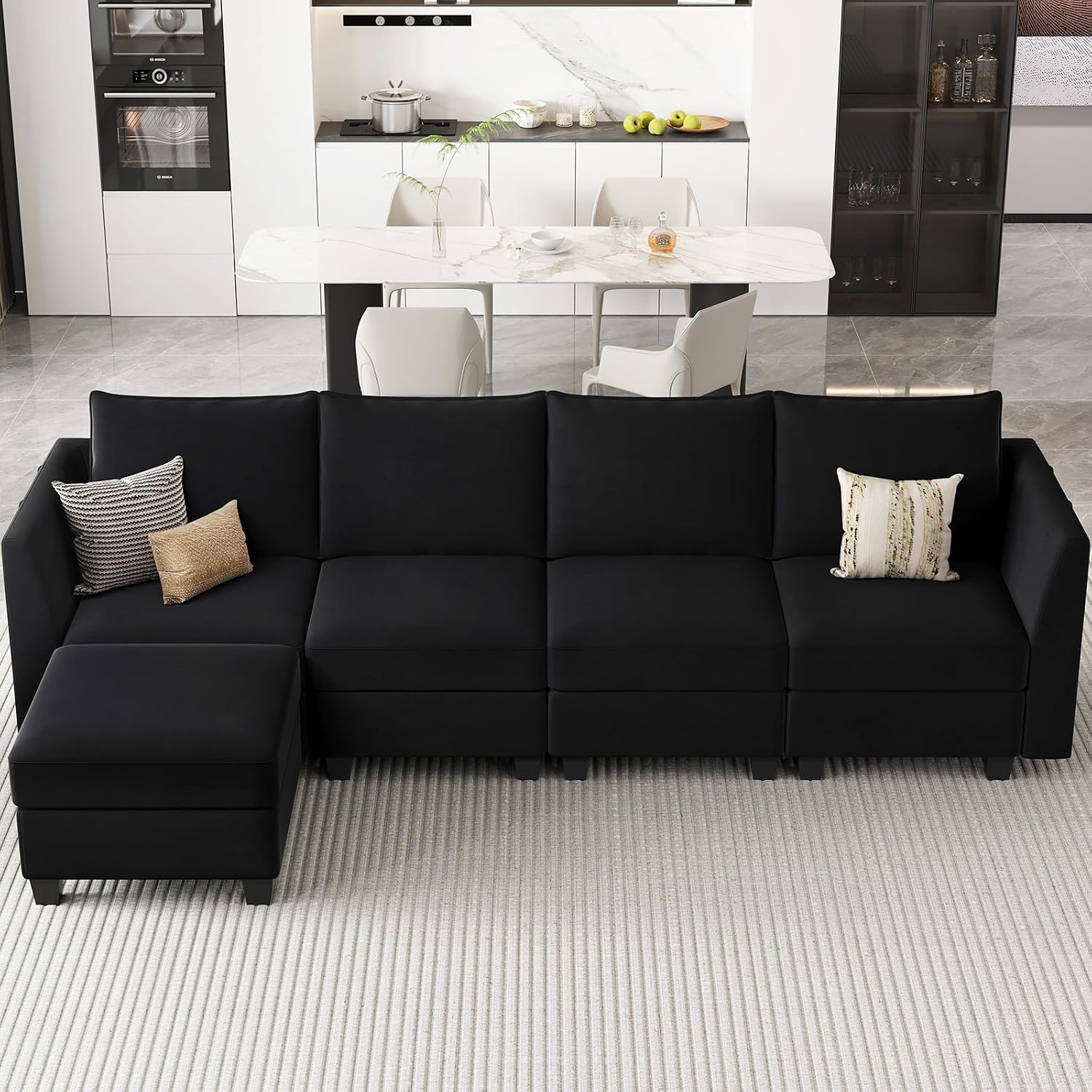 Belffin Modular Sectional Sofa Couch with Reversible Chaise Velvet L Shaped Storage 4-seat Convertible Black